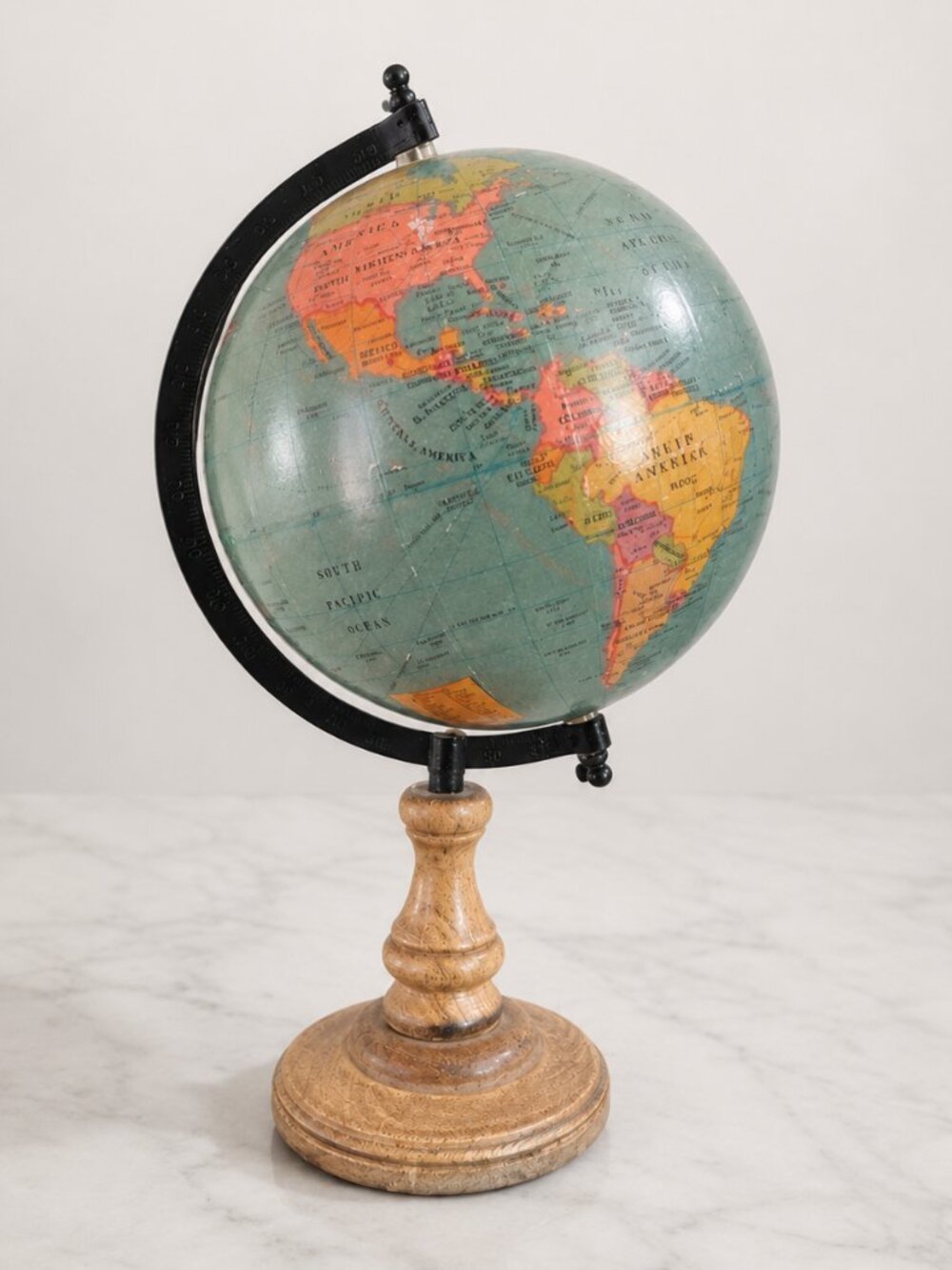 Decorative Rotating World Globe Wood Pedestal Base Tabletop Library Decor 15 In